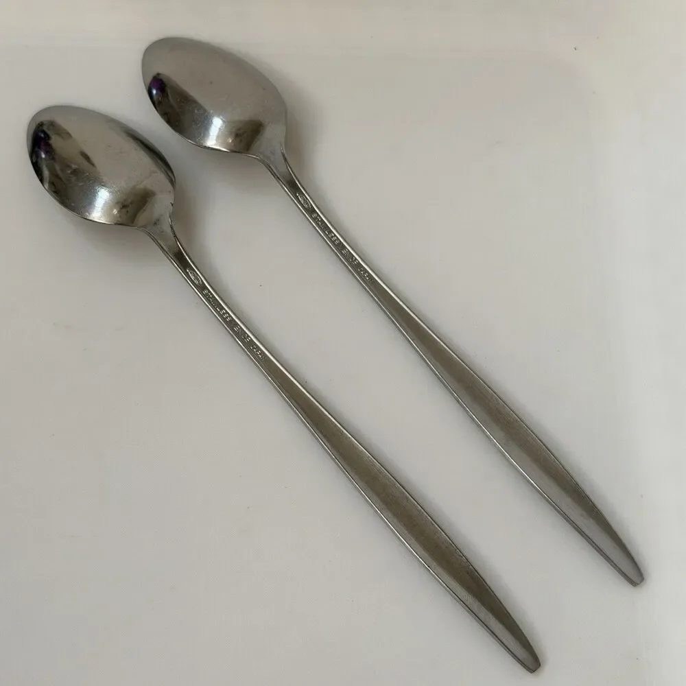 2pc AMC Venice Iced Tea Spoons 7 1/2” Stainless Japan Satin